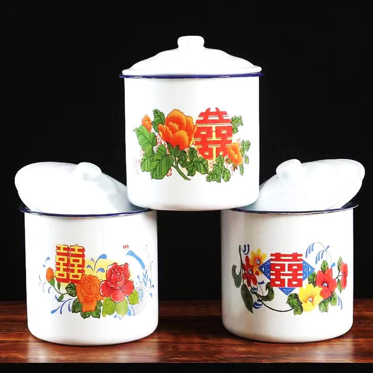 JinRu BaoHua 12oz Chinese style enamel cups, coffee cups, tea cups, Beer mug，mugs 2pcs