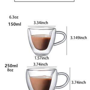 PCduoduo Heart Shaped Cup，Heat resistant creative double layer heart cup cup clear glass milk cup tea milk cup cup coffee cup (6.3oz/180ml)