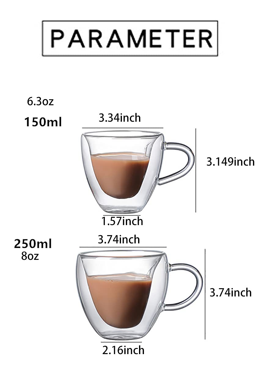 PCduoduo Heart Shaped Cup，Heat resistant creative double layer heart cup cup clear glass milk cup tea milk cup cup coffee cup (6.3oz/180ml)