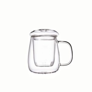 FORVINO Premium Glass Tea Cup with Infuser and Lid - 13.5oz/400ml Borosilicate Mug for Loose Leaf, Blooming Tea, and Bags