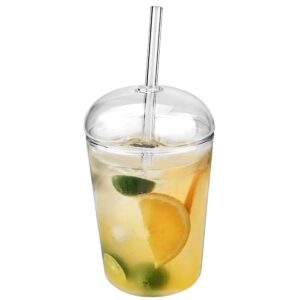lnq luniqi clear glass cups with lid and straw,16 oz wide mouth drinking glass tumbler, reusable glass drinking for juice beverages iced coffee tea smoothie soda milk
