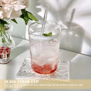 LNQ LUNIQI Clear Glass Cups with Lid and Straw,16 oz Wide Mouth Drinking Glass Tumbler, Reusable Glass Drinking for Juice Beverages Iced Coffee Tea Smoothie Soda Milk