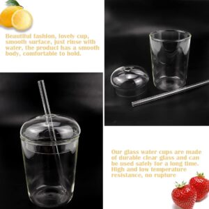 LNQ LUNIQI Clear Glass Cups with Lid and Straw,16 oz Wide Mouth Drinking Glass Tumbler, Reusable Glass Drinking for Juice Beverages Iced Coffee Tea Smoothie Soda Milk