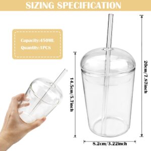 LNQ LUNIQI Clear Glass Cups with Lid and Straw,16 oz Wide Mouth Drinking Glass Tumbler, Reusable Glass Drinking for Juice Beverages Iced Coffee Tea Smoothie Soda Milk