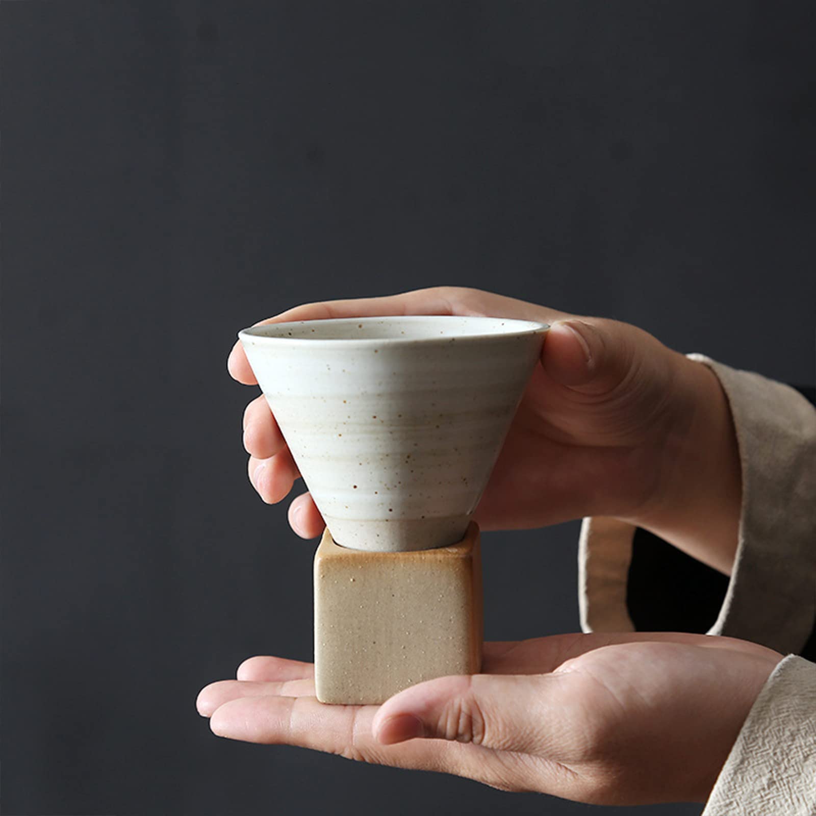 Coarse Pottery Espresso Cups with Base 6 OZ Handcrafted Creative Triangular Cone Shape Porcelain Mug Coffee Mugs for Cappuccino, Ceramic Tea Cup for Coffee Cappuccino Tea Latte Sake Milkshake Yogurt