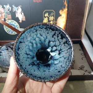 Apingjenz Jianzhan Ceramic Tea Cup, Kung Fu Tea Set, Coffee cup，Tenmoku Teacups - Chinese Time-honored Kiln Fired Craftmenship Set of 2 (2 colors)