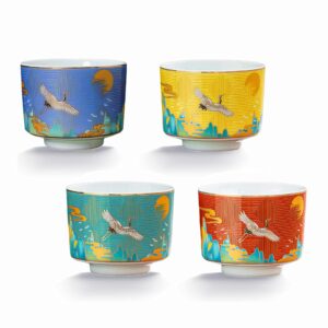 jianzhan tenmoku tea cups set of 4, chinese ceramic tea set, colorful kiln transmutation kungfu tea cups tiger head pattern teacups - 6 oz