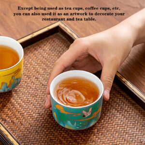 Jianzhan Tenmoku Tea Cups Set of 4, Chinese Ceramic Tea Set, Colorful Kiln Transmutation Kungfu Tea Cups Tiger Head Pattern Teacups - 6 oz