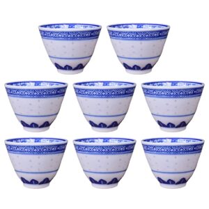 woonsoon chinese handmade kungfu tea cup 70 ml, set of 8 bone china blue and white tea cups,ceramic tea mugs without handles,best gift