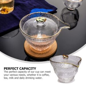 Cabilock Glass Tea Pitcher Pour Spout Teacup Covered Ice Cream Bowl Matcha Cup Crackle Glass Tea Dispenser Pot Coffee Mug for Home Kitchen Gongfu Tea Maker