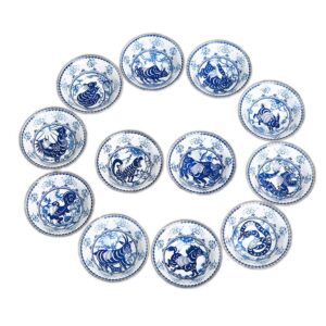woonsoon set of 12 chinese zodiac signs handmade kungfu tea cup 2.8 oz/80 ml,bone china blue and white tea cups,ceramic tea mugs without handles