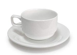 wilmax white porcelain set of 6 (7 oz | 220 ml tea cups & saucers) | dishwasher safe, easy to clean | fine, english porcelain | wl-993008/ab