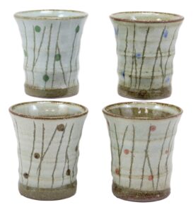 ebros gift japanese colorful catkins pussy willows natural glazed porcelain 5oz drink coffee tea cup set of 4 made in japan artistic pottery decor of asian fusion decorative earthenware drinking cups