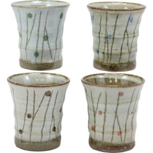 Ebros Gift Japanese Colorful Catkins Pussy Willows Natural Glazed Porcelain 5oz Drink Coffee Tea Cup Set of 4 Made In Japan Artistic Pottery Decor Of Asian Fusion Decorative Earthenware Drinking Cups