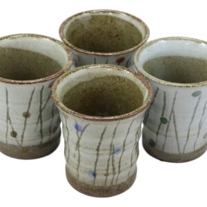 Ebros Gift Japanese Colorful Catkins Pussy Willows Natural Glazed Porcelain 5oz Drink Coffee Tea Cup Set of 4 Made In Japan Artistic Pottery Decor Of Asian Fusion Decorative Earthenware Drinking Cups