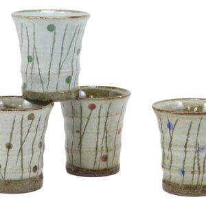 Ebros Gift Japanese Colorful Catkins Pussy Willows Natural Glazed Porcelain 5oz Drink Coffee Tea Cup Set of 4 Made In Japan Artistic Pottery Decor Of Asian Fusion Decorative Earthenware Drinking Cups