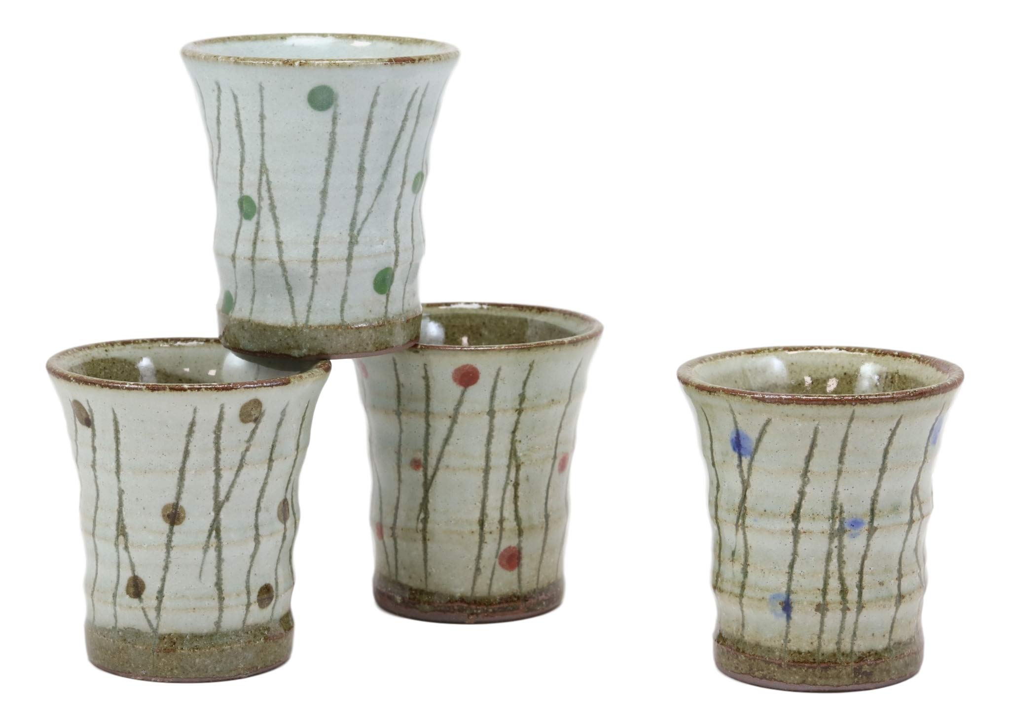 Ebros Gift Japanese Colorful Catkins Pussy Willows Natural Glazed Porcelain 5oz Drink Coffee Tea Cup Set of 4 Made In Japan Artistic Pottery Decor Of Asian Fusion Decorative Earthenware Drinking Cups