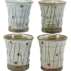 Ebros Gift Japanese Colorful Catkins Pussy Willows Natural Glazed Porcelain 5oz Drink Coffee Tea Cup Set of 4 Made In Japan Artistic Pottery Decor Of Asian Fusion Decorative Earthenware Drinking Cups