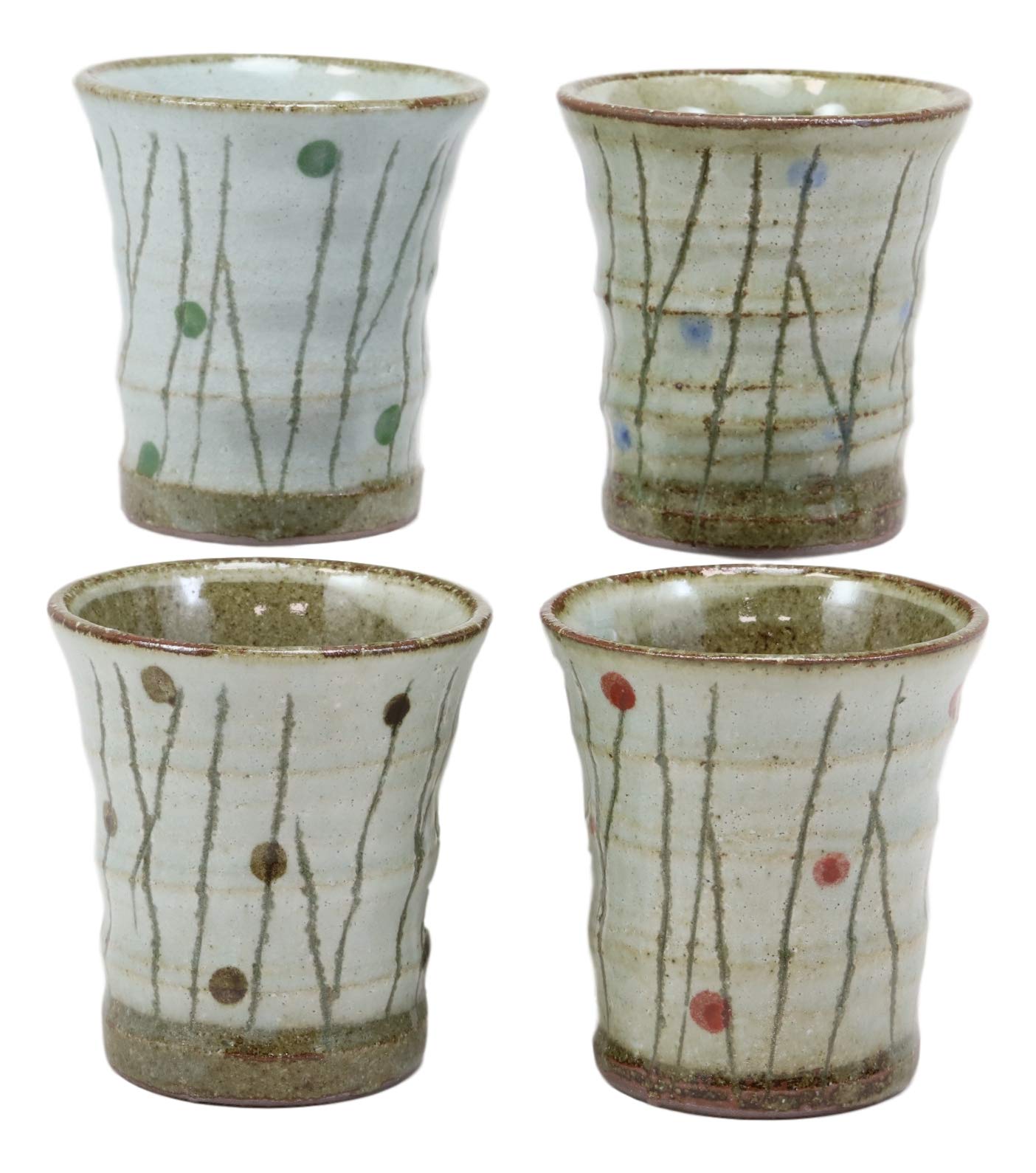 Ebros Gift Japanese Colorful Catkins Pussy Willows Natural Glazed Porcelain 5oz Drink Coffee Tea Cup Set of 4 Made In Japan Artistic Pottery Decor Of Asian Fusion Decorative Earthenware Drinking Cups