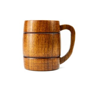 wooden mug with handle | 12oz (350ml) wood drinking cup for beer, coffee & tea, hot or cold, brown, ls-wc-1