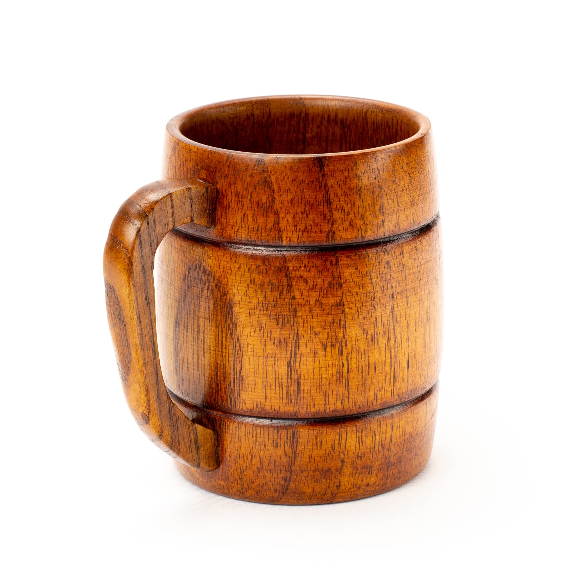 Wooden Mug with Handle | 12oz (350ml) Wood Drinking Cup for Beer, Coffee & Tea, Hot or Cold, Brown, LS-WC-1