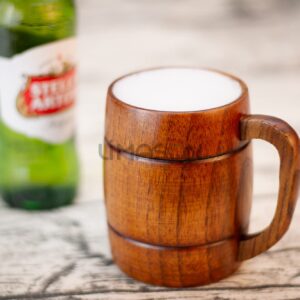 Wooden Mug with Handle | 12oz (350ml) Wood Drinking Cup for Beer, Coffee & Tea, Hot or Cold, Brown, LS-WC-1