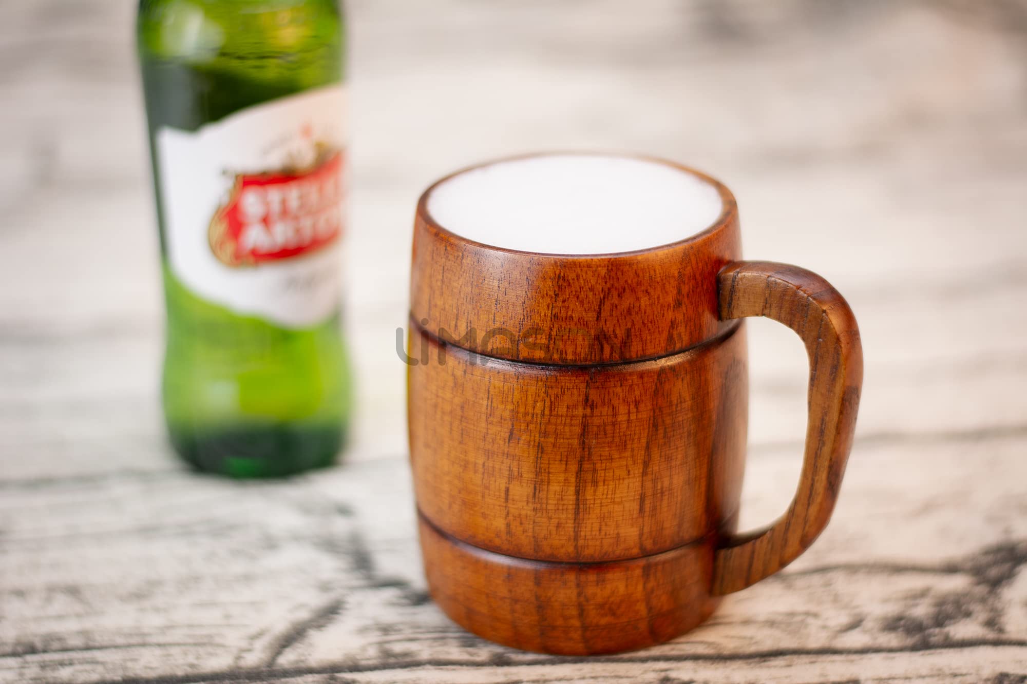 Wooden Mug with Handle | 12oz (350ml) Wood Drinking Cup for Beer, Coffee & Tea, Hot or Cold, Brown, LS-WC-1