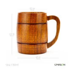 Wooden Mug with Handle | 12oz (350ml) Wood Drinking Cup for Beer, Coffee & Tea, Hot or Cold, Brown, LS-WC-1