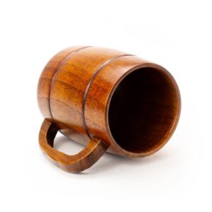 Wooden Mug with Handle | 12oz (350ml) Wood Drinking Cup for Beer, Coffee & Tea, Hot or Cold, Brown, LS-WC-1