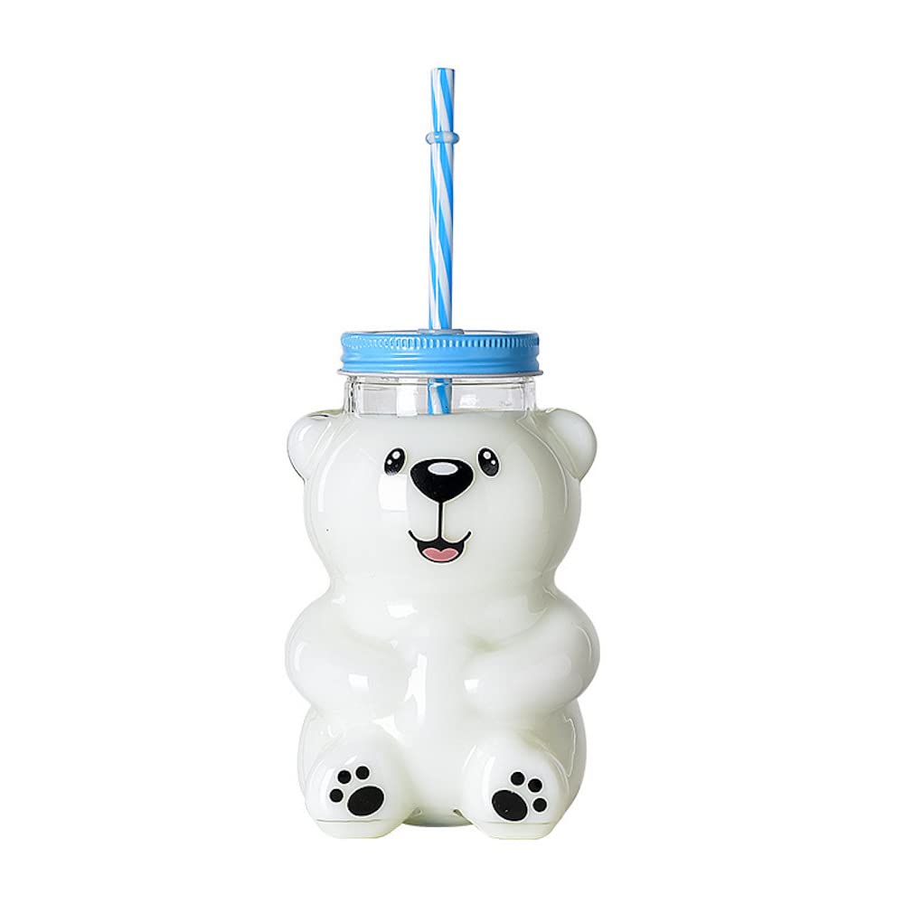 Kawaii Bear Sippy Cup 19oz Clear Bear Glass Cup with Lid and Straw Cute Kawaii Bear Glass Bottle Mug for Juice Milk Tea Smoothies Infused Water Beverage Food Grade Microwave Safe (Smiling Bear)