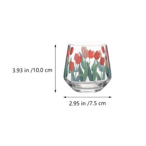 BESPORTBLE 2pcs Wine Glass cup,Tulip Flowers Decal Stemless Wine Glass for Hot Coffee or Cold Drinks-Iced Latte, Whiskey, Juice (400ml)