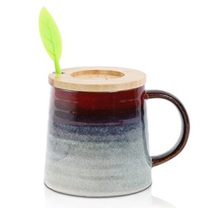 anatural tea mug with infuser and lid, 16.5 oz tea infuser cup, tea strainer cup with large handle for loose tea, ceramic tea steeping mug, microwave and dishwasher safe coffee mug (red rose)