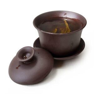 YXHUPOT Gaiwan 4oz Teacup Brown Cups Tureen Tray Cup Gongfu Tea Lid Bowl Saucer (Red)
