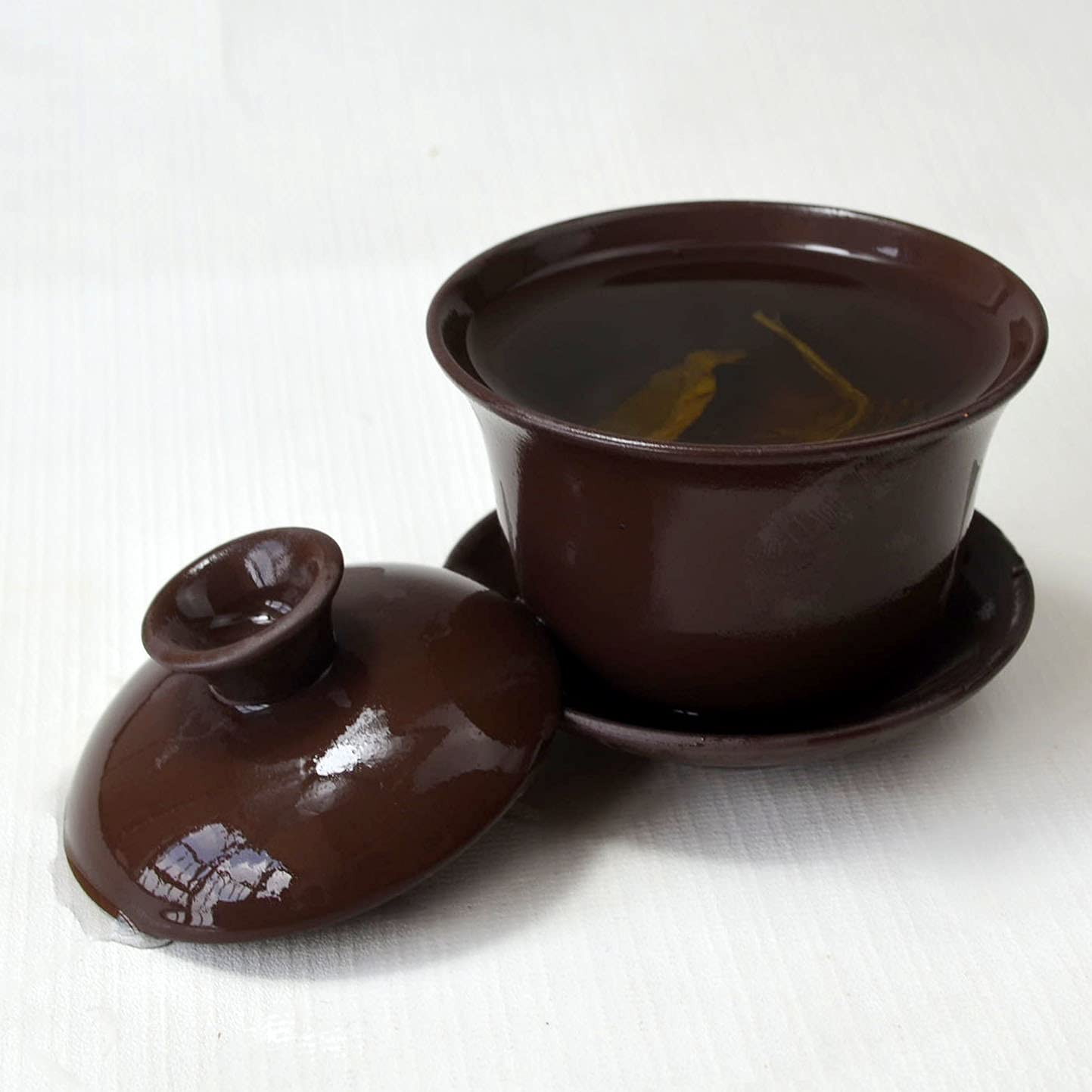 YXHUPOT Gaiwan 4oz Teacup Brown Cups Tureen Tray Cup Gongfu Tea Lid Bowl Saucer (Red)