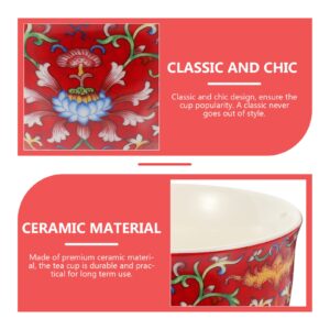 DECHOUS Chinese Tea Set Ceramic Tea Cups Kung Fu Tea Cups Flower Pattern Saki Cup Matcha Tea Cup Retro Japanese Chinese Tea Cups Drinking Teaware For Morning Tea Tray Red Espresso