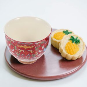 DECHOUS Chinese Tea Set Ceramic Tea Cups Kung Fu Tea Cups Flower Pattern Saki Cup Matcha Tea Cup Retro Japanese Chinese Tea Cups Drinking Teaware For Morning Tea Tray Red Espresso