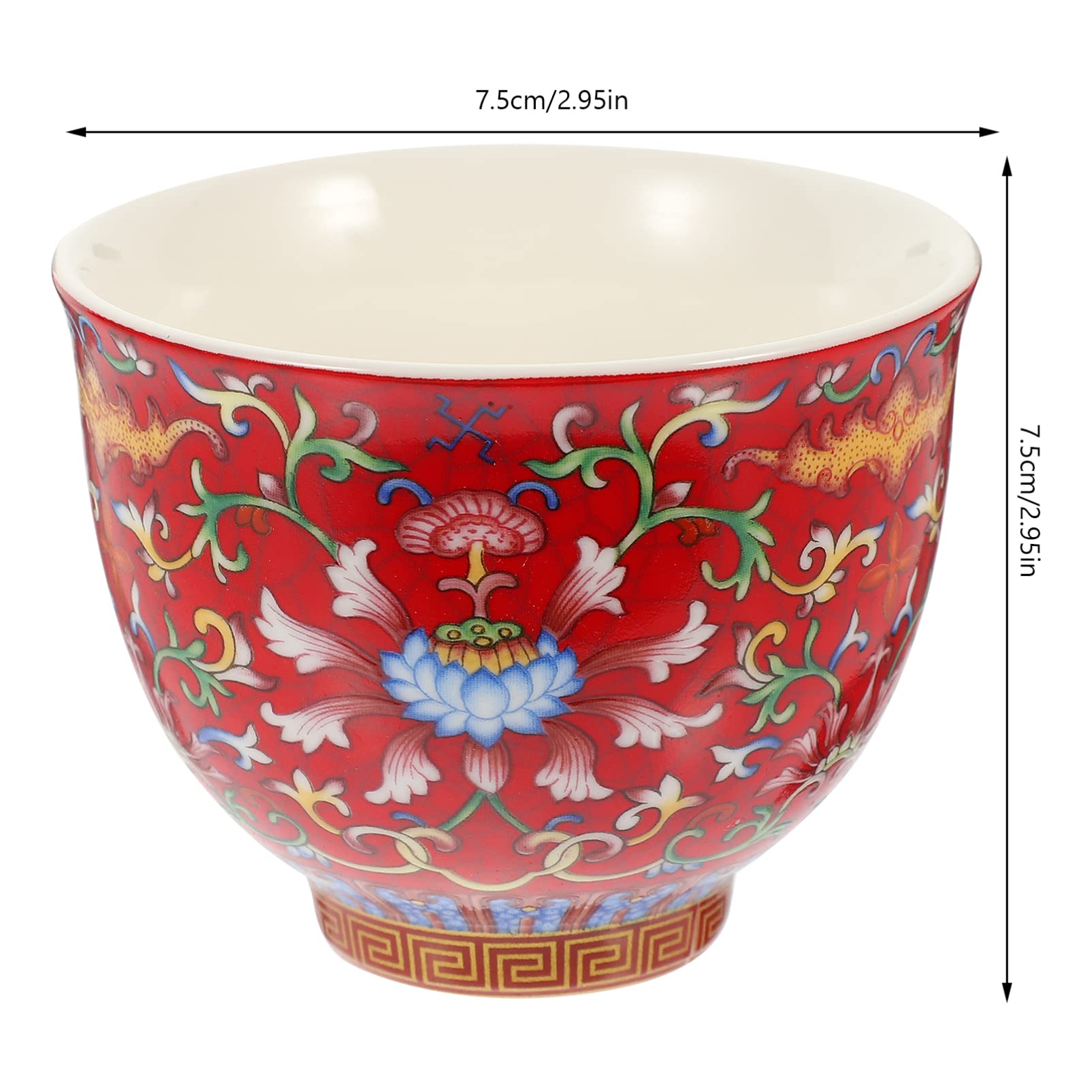 DECHOUS Chinese Tea Set Ceramic Tea Cups Kung Fu Tea Cups Flower Pattern Saki Cup Matcha Tea Cup Retro Japanese Chinese Tea Cups Drinking Teaware For Morning Tea Tray Red Espresso