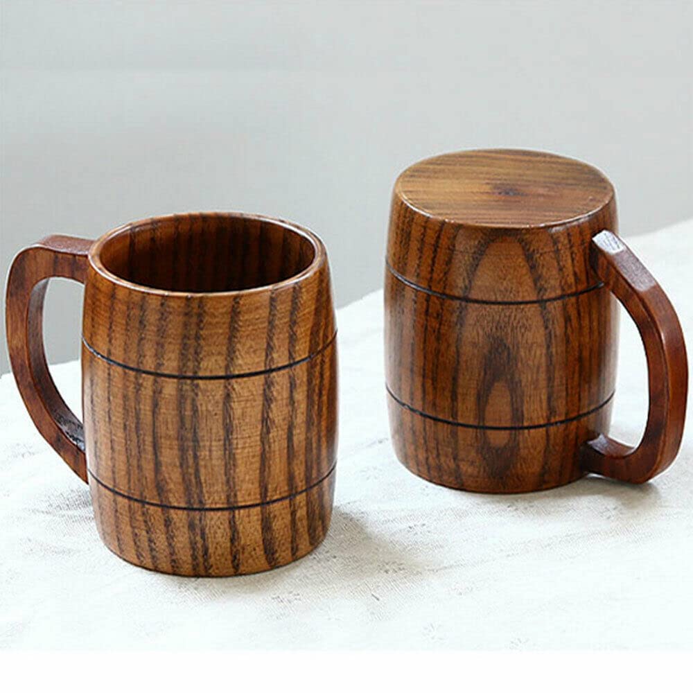 1PC Handmade Wooden 300mL Milk Beer Mug Wine Tea Drink Handcrafted Wood Cup Cap