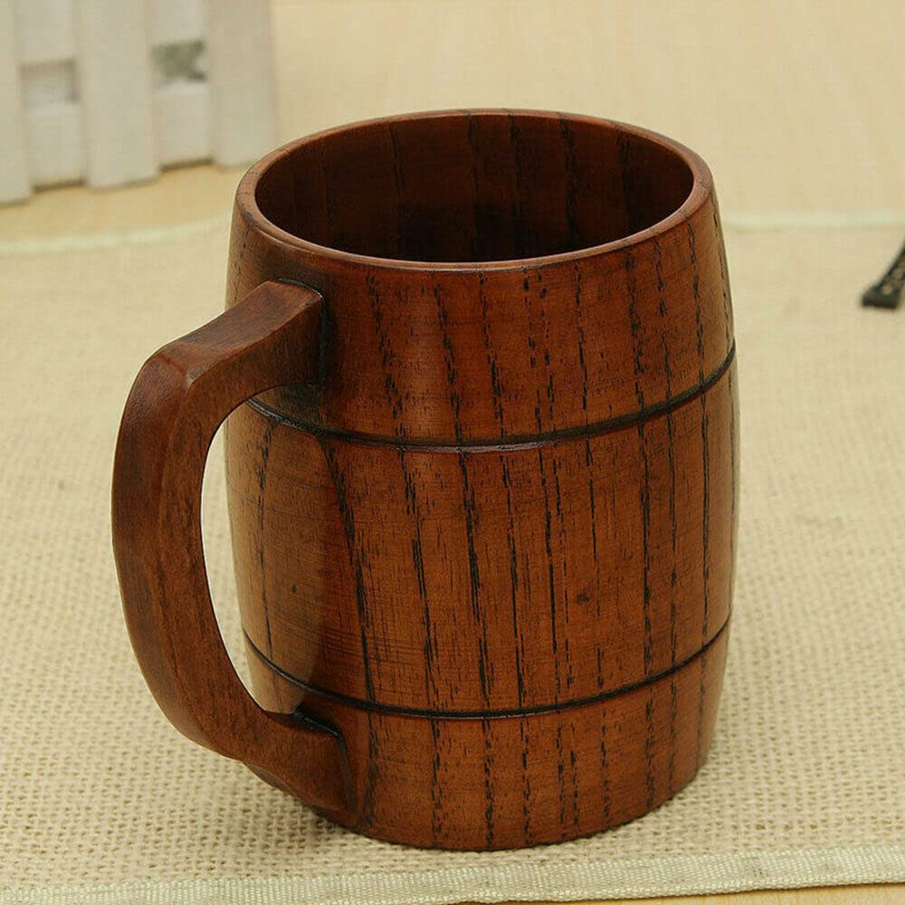 1PC Handmade Wooden 300mL Milk Beer Mug Wine Tea Drink Handcrafted Wood Cup Cap