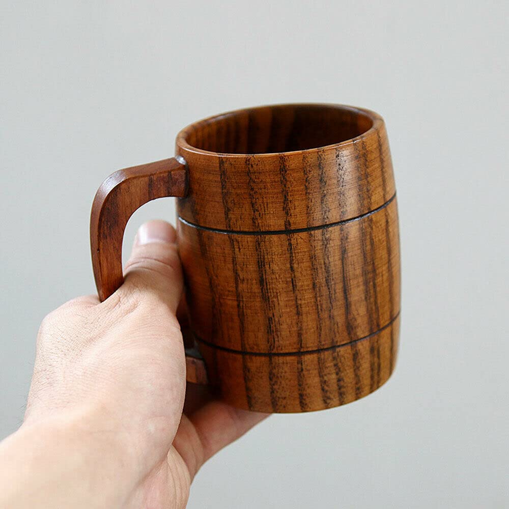 1PC Handmade Wooden 300mL Milk Beer Mug Wine Tea Drink Handcrafted Wood Cup Cap