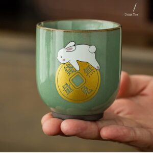 Tea Cup Gift, Year of the Rabbit Tea Cup Set, Ceramic Tea Cup, Chinese Kung Fu Tea Cup Set, 5pcs Ceramic Cup Set Rabbit Tea Cup