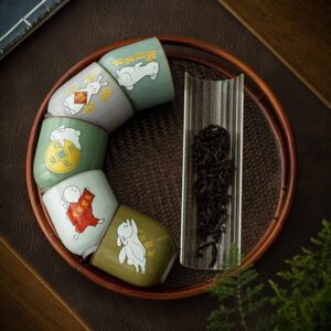 Tea Cup Gift, Year of the Rabbit Tea Cup Set, Ceramic Tea Cup, Chinese Kung Fu Tea Cup Set, 5pcs Ceramic Cup Set Rabbit Tea Cup