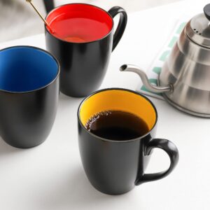 superyes Black Mugs-Sets of 6 for Coffee Cappuccino Latte Cups Set 16OZ(500ml) Red/Yellow/Blue/Green/Orange/Black Inside