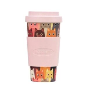 Vacucraft Bamboo Fiber Coffee & Tea Cup Animal Collection SET of 4 Cat (Red)