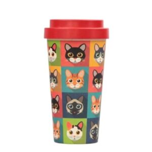 vacucraft bamboo fiber coffee & tea cup animal collection set of 4 cat (red)