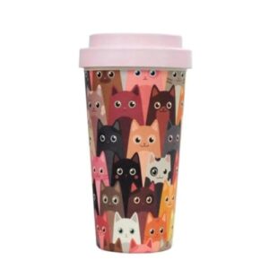 Vacucraft Bamboo Fiber Coffee & Tea Cup Animal Collection SET of 4 Cat (Red)