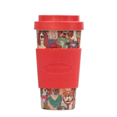 Vacucraft Bamboo Fiber Coffee & Tea Cup Animal Collection SET of 4 Cat (Red)