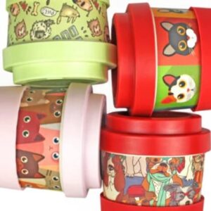 Vacucraft Bamboo Fiber Coffee & Tea Cup Animal Collection SET of 4 Cat (Red)