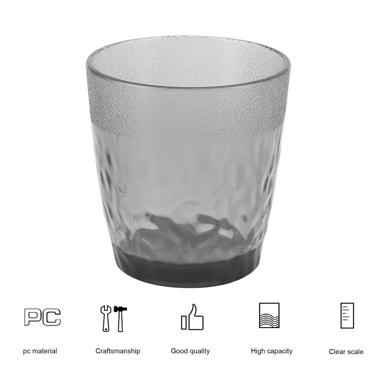 YOUTHINK Drinking Glass, 200ml Drinking Glass Flower Tea Cup Small Beer Mug Acrylic Cup for Home Party Stackable Plastic Drinkware(grey)