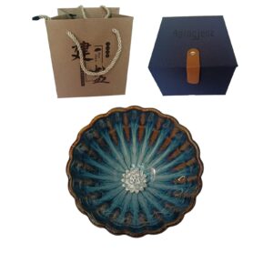 apingjenz silver lotus chinese tenmoku tea cup 120ml/4.06oz ceramic tianmu tea bowl traditional kiln fired crafts giftbox+certificate (with silver lotus)